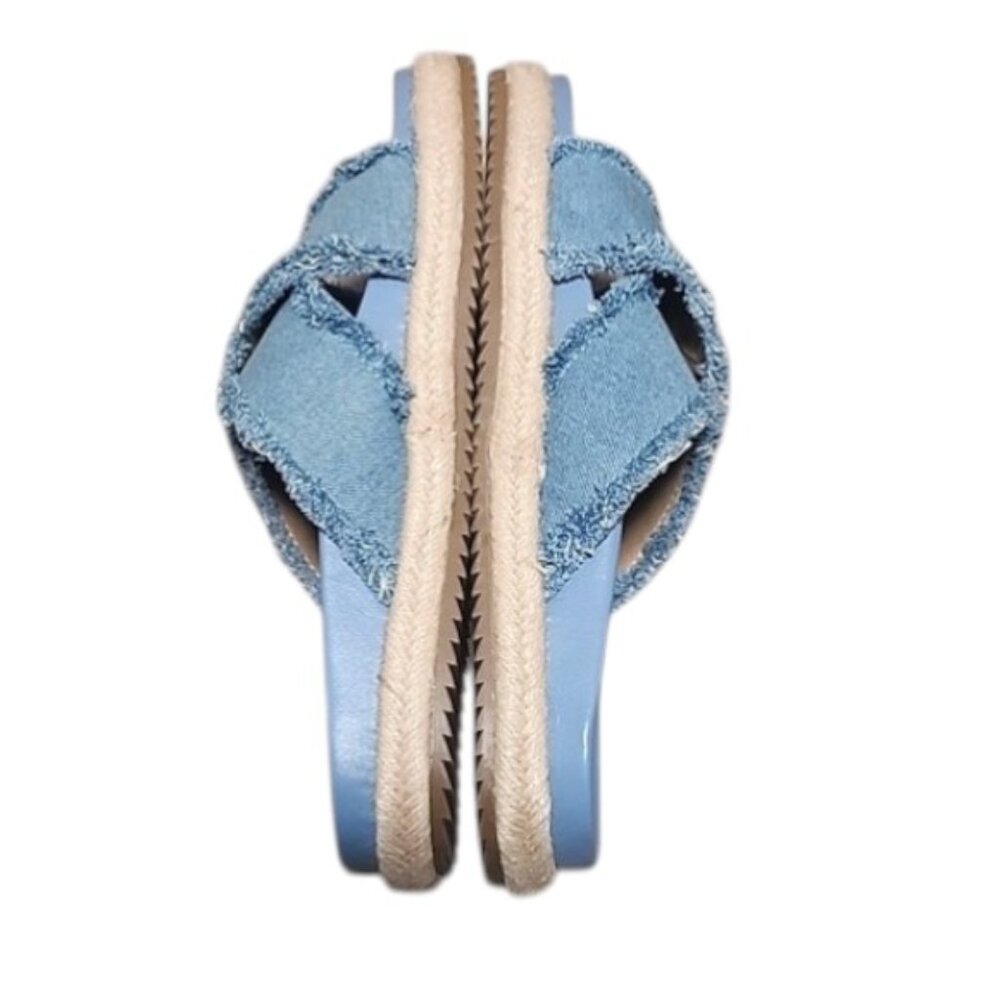 SHU SHOP Denim Blue Espadrille Slide Sandals 9 Frayed Criss Cross Straps Boho - Picture 7 of 14